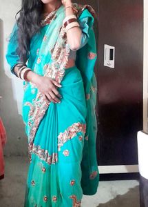 Elegant Blue Embroidered Saree