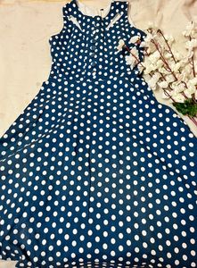 Blue Frock With White Polka Dots