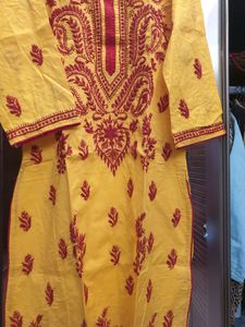 pakistani  phulkari work kurti in two beautiful color combinations yellow 💛 nd red  🌹