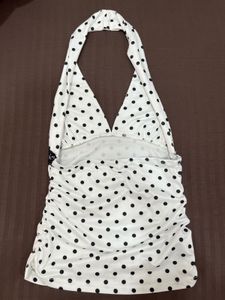 Outzidr White Halter Neck Polka Dot Top (S)