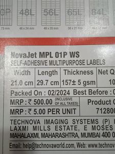 Novajet MPL Multi Purpose Label Seal Pack