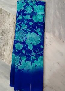 Blue Floral Chiffon Saree