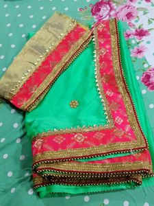 Green Saree with Pink Border