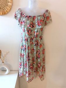Green Lace Floral Off Shoulder Dress From London