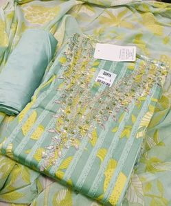 Mint Green Striped & Floral Salwar Kameez
