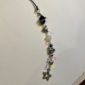 Silver Themed Unisex Handmade Beaded Phone Charm