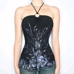 3881.Y2k  Blue Floral Tube Top