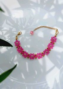 Pink Floral Beaded Bracelets
