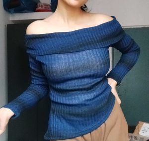 Off-Shoulder Blue Top