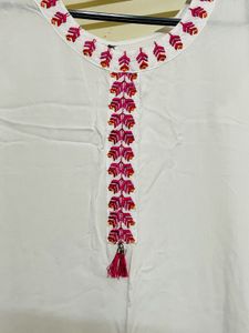 White Dress with Pink Embroidery