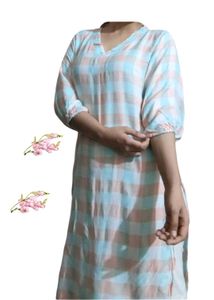 Pakistani V Neck Elasticated Sleeve Kurta