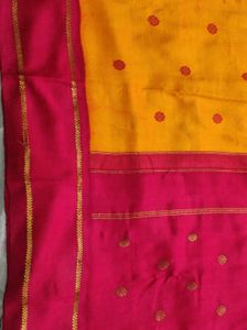 Yellow &amp; maroon red pure Silk Saree
