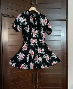 Inspired Hearts Brand Black Floral Tie-up Dress