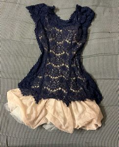 Navy Lace Layered Dress
