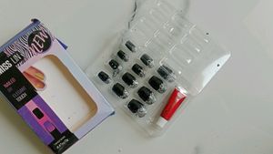 New Miss Lin Black Matte Press On Nails With Glue