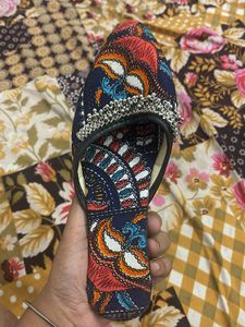 Ethnic Print Beaded Jutti Flats