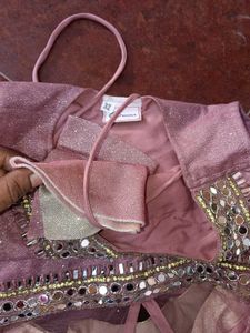 Girl&#39;s Embellished Pink Lehenga Choli
