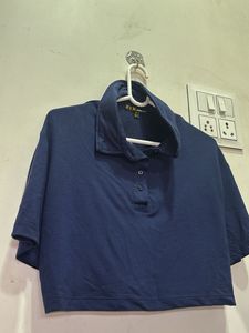 Navy Blue Crop Polo Top