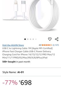 100% CABLE Apple MFi Certified iPhon Charger.