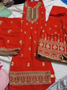 Red Embroidered Kurta Set