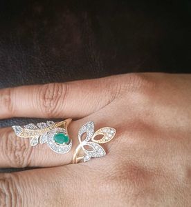 Emerald Leaf Design AD Ring