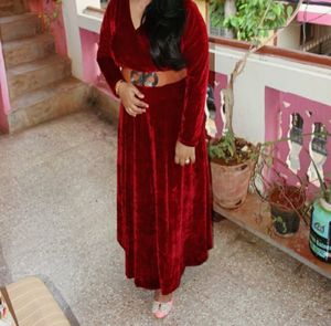 Luxe Velvet Long Gown Without Belt