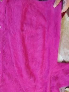 Magenta Color Short Fur Sweater