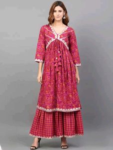 Floral Printed Kurta With Sharara and Dupatta