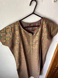 Grey With Golden Cotton Kurta