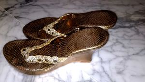 Golden Diamond Studded Designer Sandals For Ladies