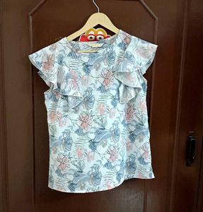 White Frilled Floral Top