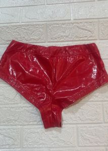 Red Shiny latex micro mini Shorts
