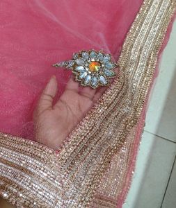 Homemade Net Saree With Flower Designs All Over In Pink