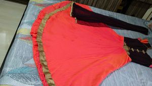 Burgendy And Orange Gown With Dupatta