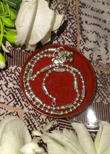Silver Beaded Anklet with Charm