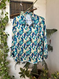 Leaf Print Button-Down Shirt