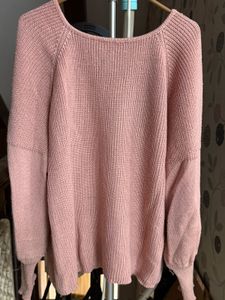 Pink Knit Sweater with Pearl Details