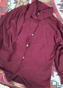 Burgundy Balloon Sleeve Shirt