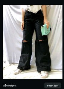 Ripped Black Straight Leg Jeans