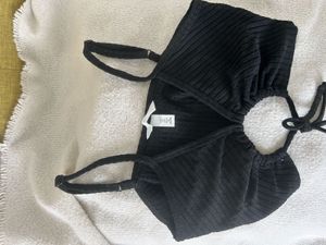 H&amp;M Black Ribbed Cutout Top