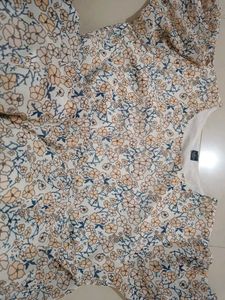 White Tan Floral Empire Dress