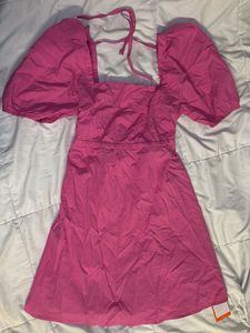 Hot Pink Puff Sleeve Mini Dress