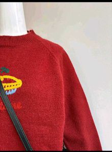 Cute Embroidered Red Pullover