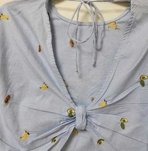 ZARA Banana Avocado Embroidery Top