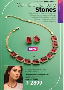 Gold Plated Ruby Necklace & Earring Set