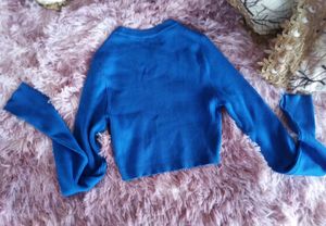 Blue Long Sleeve Crop Top