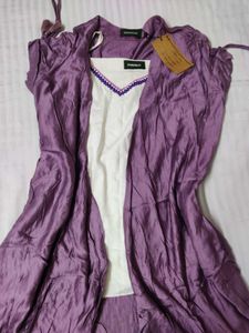 Purple Draped Shrug with White Top