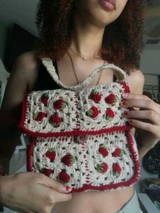 Crochet Strawberry Granny Square Messenger Bag