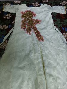 New White And Pink Long Ethnic Gown