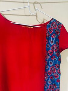 ₹140 Pretty Red Kurta - Size: M
